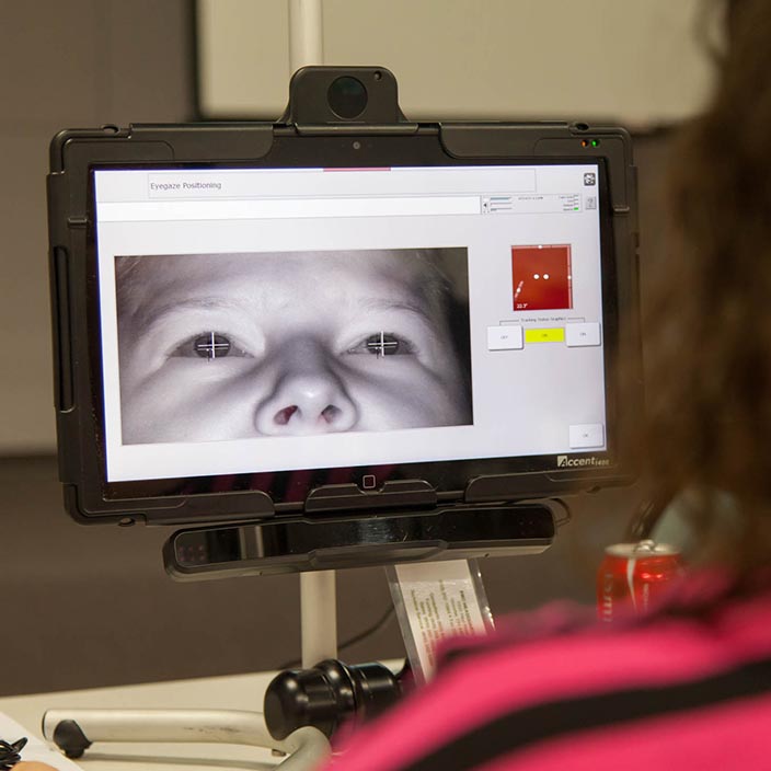 photo of someone calibrating eye gaze on an Accent device